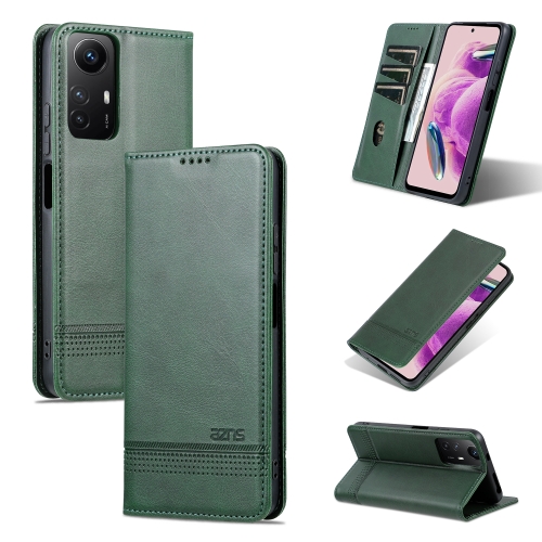 

For Xiaomi Redmi Note 12S AZNS Magnetic Calf Texture Flip Leather Phone Case(Dark Green)