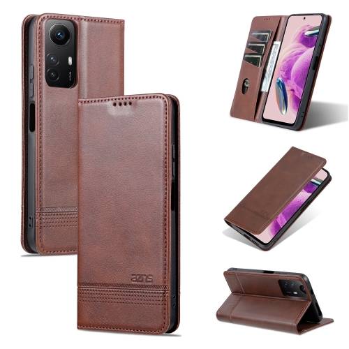 

For Xiaomi Redmi Note 12S AZNS Magnetic Calf Texture Flip Leather Phone Case(Dark Brown)