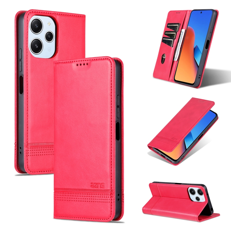 

For Xiaomi Redmi 12 4G AZNS Magnetic Calf Texture Flip Leather Phone Case(Red)