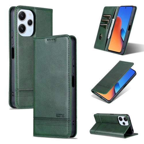 

For Xiaomi Redmi 12 4G AZNS Magnetic Calf Texture Flip Leather Phone Case(Dark Green)