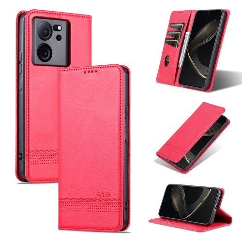 

For Xiaomi Redmi K60 Ultra/Mi 13T/13T Pro AZNS Magnetic Calf Texture Flip Leather Phone Case(Red)