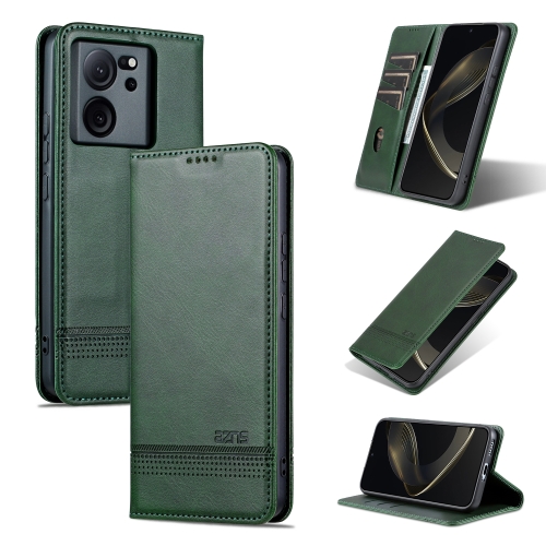 

For Xiaomi Redmi K60 Ultra/Mi 13T/13T Pro AZNS Magnetic Calf Texture Flip Leather Phone Case(Dark Green)
