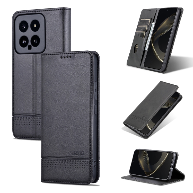 

For Xiaomi 14 AZNS Magnetic Calf Texture Flip Leather Phone Case(Black)
