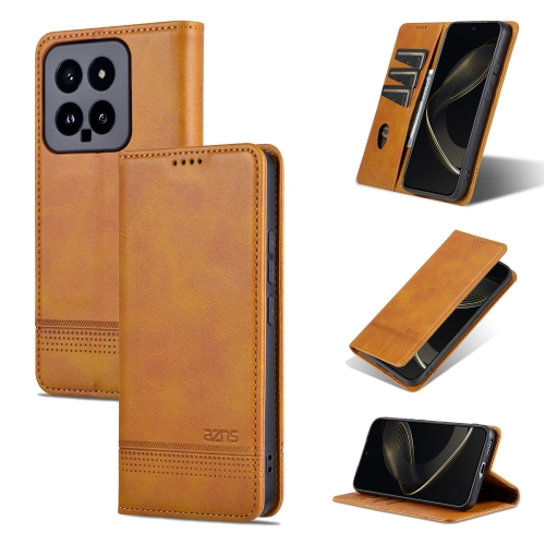 

For Xiaomi 14 AZNS Magnetic Calf Texture Flip Leather Phone Case(Light Brown)