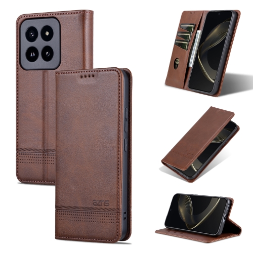 

For Xiaomi 14 Pro AZNS Magnetic Calf Texture Flip Leather Phone Case(Dark Brown)