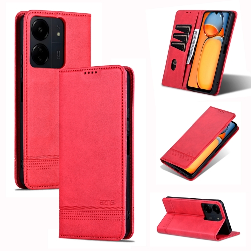 

For Xiaomi Redmi 13C / Poco C65 AZNS Magnetic Calf Texture Flip Leather Phone Case(Red)