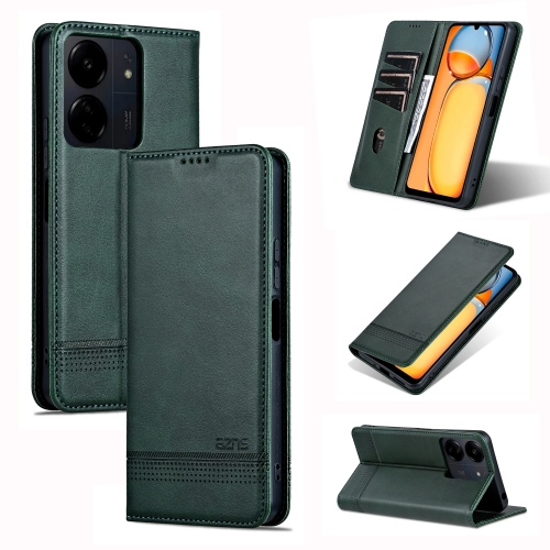 

For Xiaomi Redmi 13C / Poco C65 AZNS Magnetic Calf Texture Flip Leather Phone Case(Dark Green)