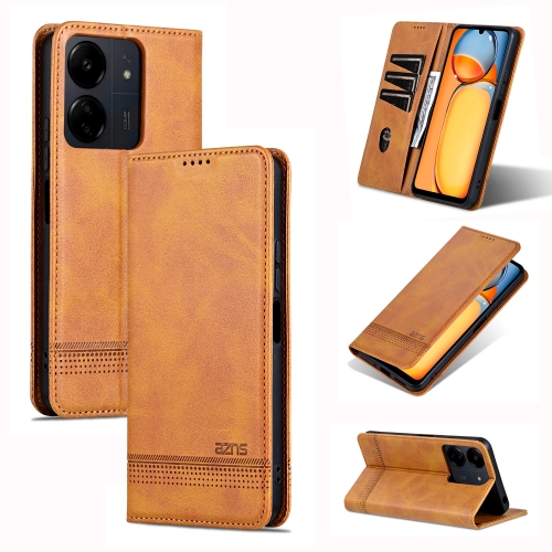 

For Xiaomi Redmi 13C / Poco C65 AZNS Magnetic Calf Texture Flip Leather Phone Case(Light Brown)