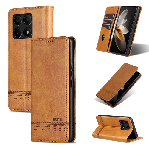 

For Xiaomi Redmi K70/K70 Pro AZNS Magnetic Calf Texture Flip Leather Phone Case(Light Brown)