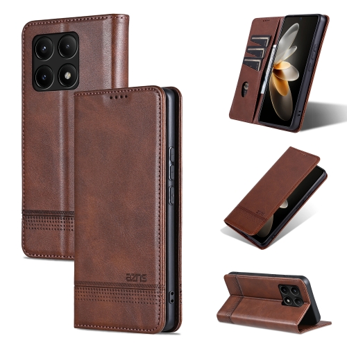 

For Xiaomi Redmi K70/K70 Pro AZNS Magnetic Calf Texture Flip Leather Phone Case(Dark Brown)