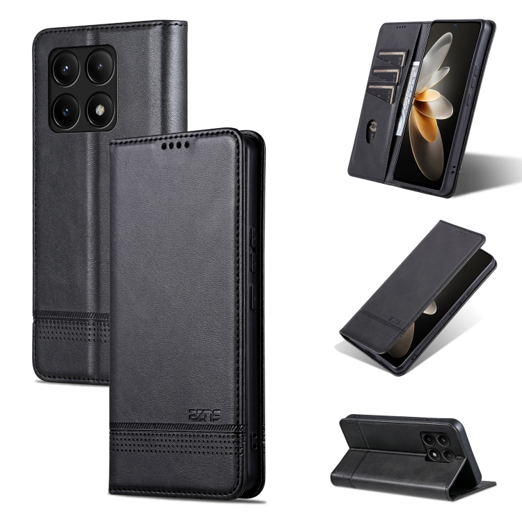 

For Xiaomi Redmi K70E AZNS Magnetic Calf Texture Flip Leather Phone Case(Black)