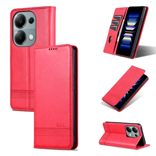 

For Xiaomi Redmi Note 13 Pro 4G AZNS Magnetic Calf Texture Flip Leather Phone Case(Red)