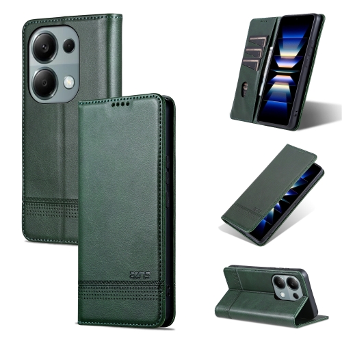 

For Xiaomi Redmi Note 13 Pro 4G AZNS Magnetic Calf Texture Flip Leather Phone Case(Dark Green)