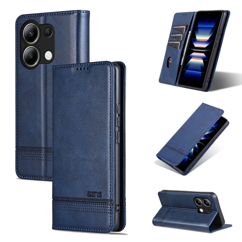 

For Xiaomi Redmi Note 13 4G AZNS Magnetic Calf Texture Flip Leather Phone Case(Dark Blue)