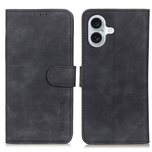 

For iPhone 16 KHAZNEH Retro Texture Leather Phone Case(Black)