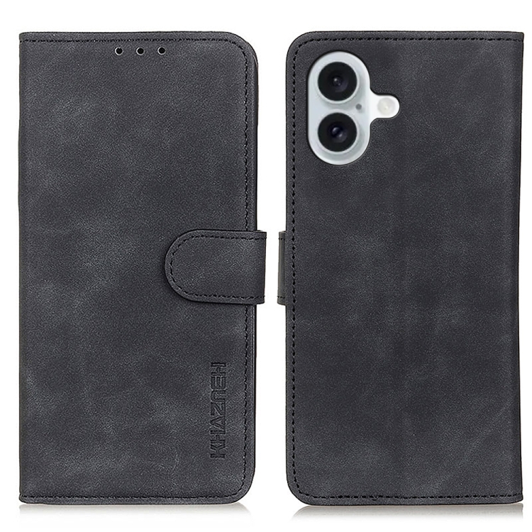 

For iPhone 16 Plus KHAZNEH Retro Texture Leather Phone Case(Black)