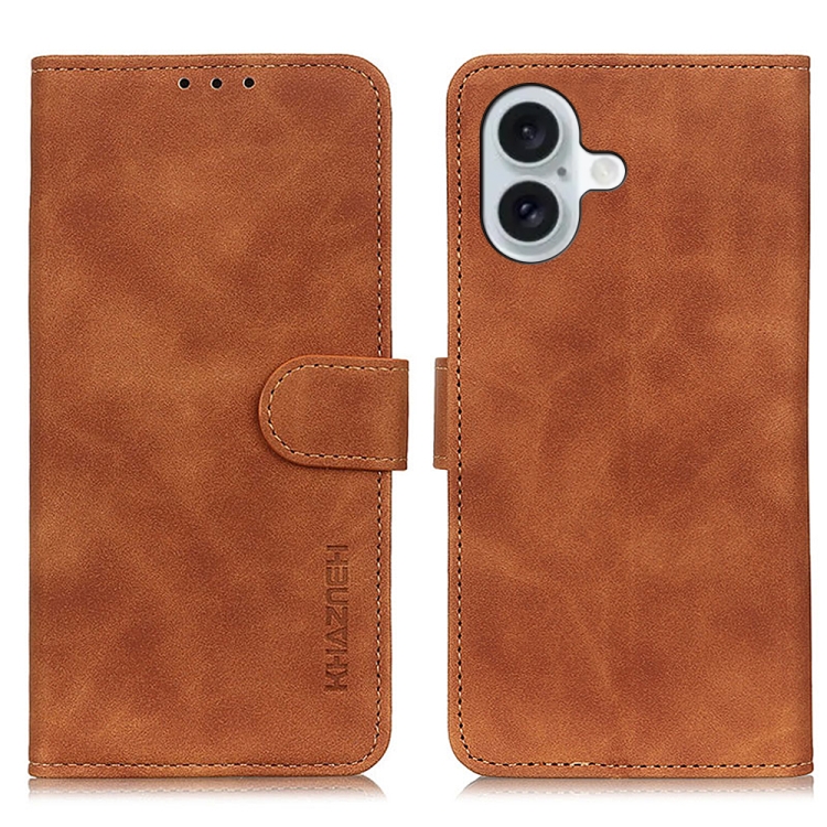 

For iPhone 16 Plus KHAZNEH Retro Texture Leather Phone Case(Brown)