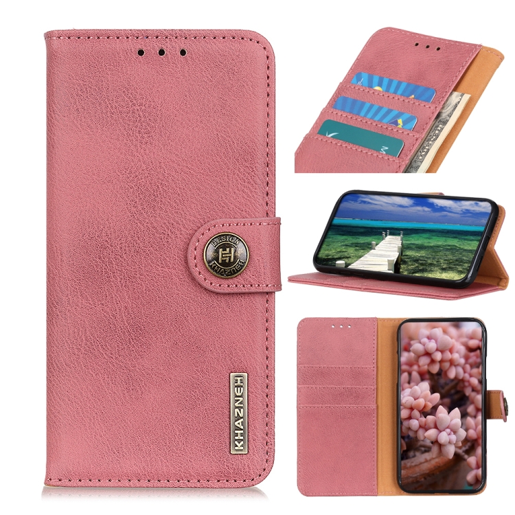 

For iPhone 15 KHAZNEH Cowhide Texture Horizontal Flip Leather Phone Case(Pink)