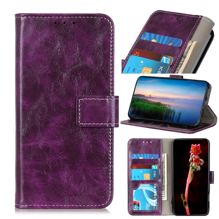 

For iPhone 15 Retro Crazy Horse Texture Horizontal Flip Leather Phone Case(Purple)