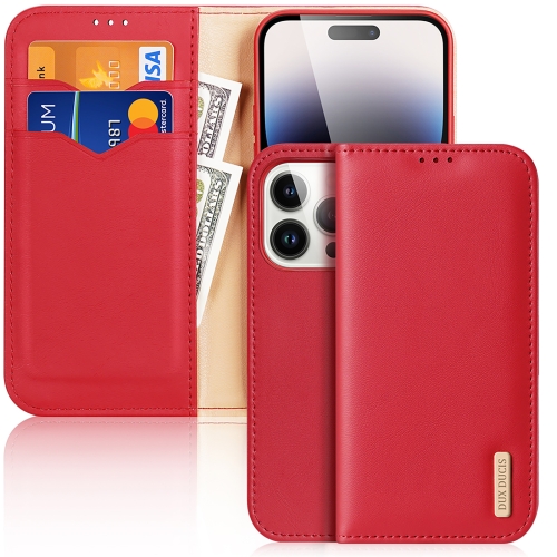 

For iPhone 15 Pro DUX DUCIS Hivo Series Cowhide + PU + TPU Flip Phone Case(Red)