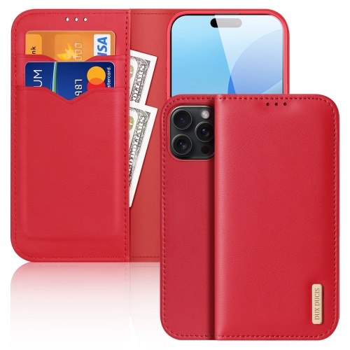 

For iPhone 16 Pro DUX DUCIS Hivo Series Cowhide + PU + TPU Flip Phone Case(Red)