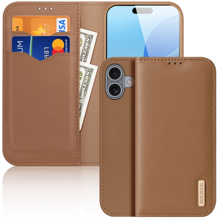

For iPhone 16 DUX DUCIS Hivo Series Cowhide + PU + TPU Flip Phone Case(Brown)