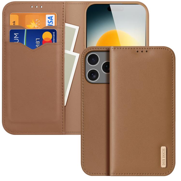 

For iPhone 17 Pro DUX DUCIS Hivo Series Cowhide + PU + TPU Flip Phone Case(Brown)