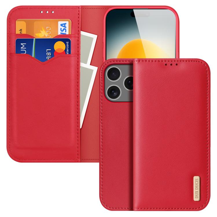 

For iPhone 17 Pro DUX DUCIS Hivo Series Cowhide + PU + TPU Flip Phone Case(Red)