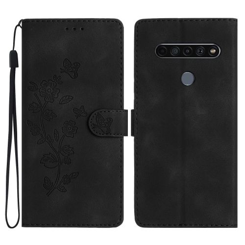 

For LG K51S Flower Butterfly Embossing Pattern Leather Phone Case(Black)