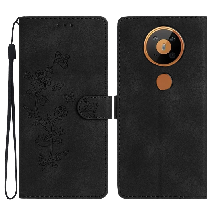 

For Nokia 5.4 Flower Butterfly Embossing Pattern Leather Phone Case(Black)