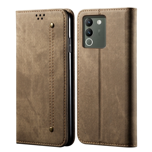 For vivo Y200 Denim Texture Flip Leather Phone Case(Khaki) for samsung galaxy tab a9 embossed smile flip smart leather tablet case khaki
