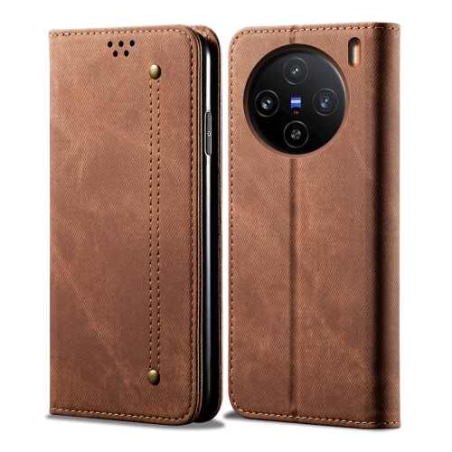 

For vivo X100 Denim Texture Flip Leather Phone Case(Brown)
