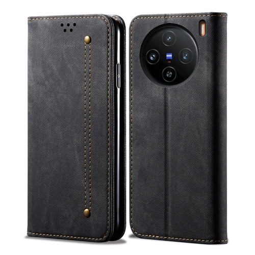 

For vivo X100 Denim Texture Flip Leather Phone Case(Black)