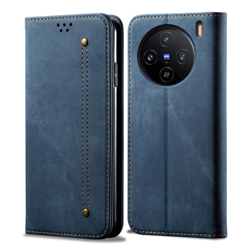 For vivo X100 Denim Texture Flip Leather Phone Case(Blue) for vivo s18 pro denim texture flip leather phone case khaki