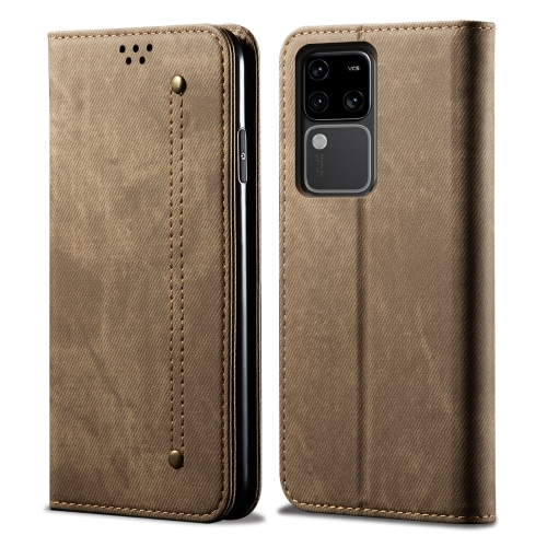 For vivo S18 Denim Texture Flip Leather Phone Case(Khaki) for samsung galaxy tab a9 embossed smile flip smart leather tablet case khaki