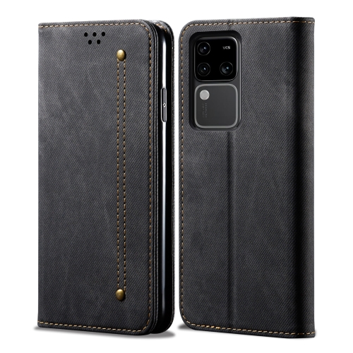 

For vivo S18 Pro Denim Texture Flip Leather Phone Case(Black)