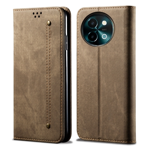 

For vivo Y38 5G Global Denim Texture Flip Leather Phone Case(Khaki)