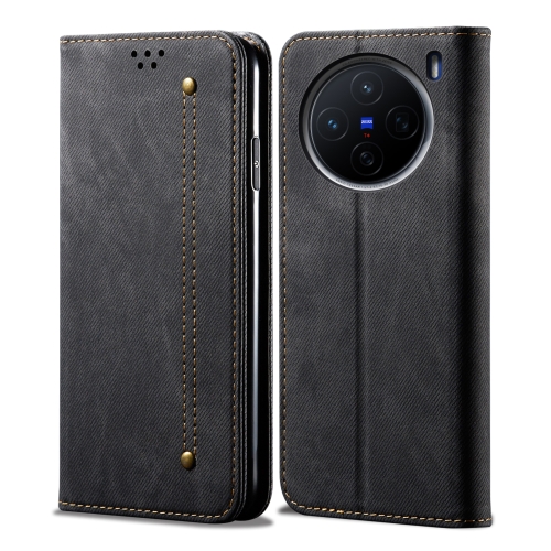 

For vivo X200 Denim Texture Flip Leather Phone Case(Black)