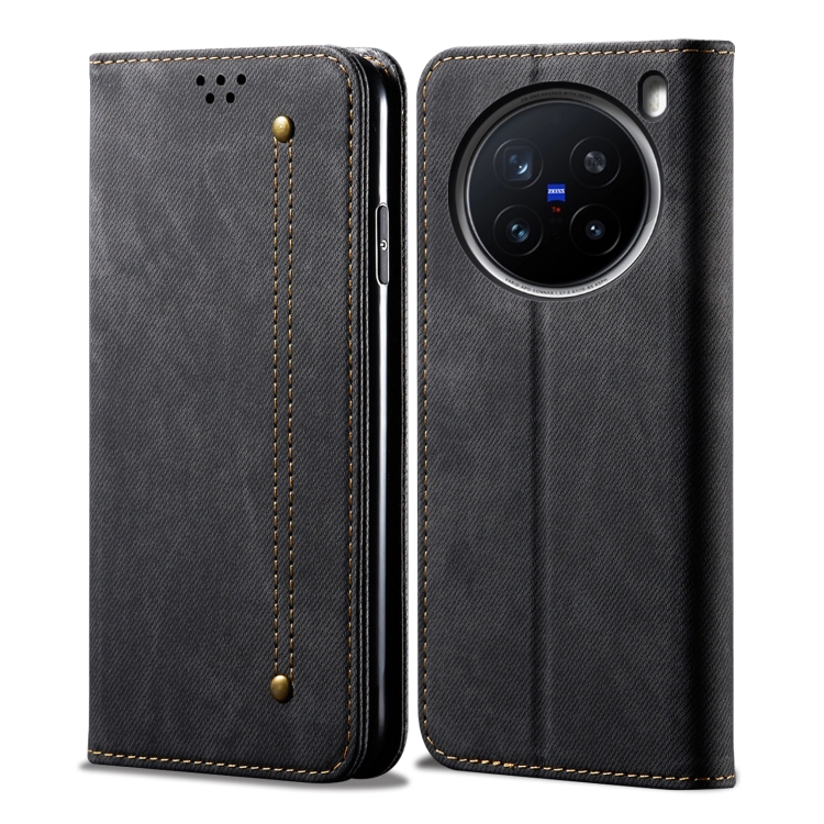 

For vivo X200 Pro Denim Texture Flip Leather Phone Case(Black)