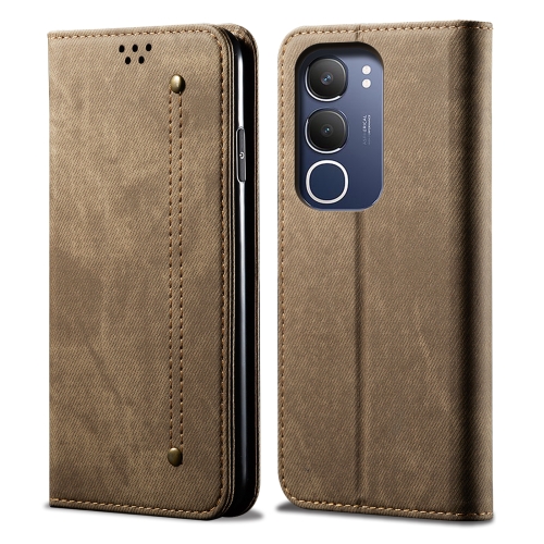 

For vivo Y19s 4G Denim Texture Flip Leather Phone Case(Khaki)