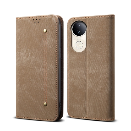 

For vivo S20 5G Denim Texture Flip Leather Phone Case(Khaki)