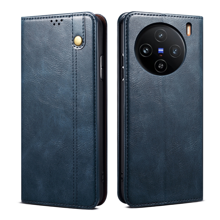 

For vivo X100 Oil Wax Crazy Horse Texture Leather Phone Case(Blue)