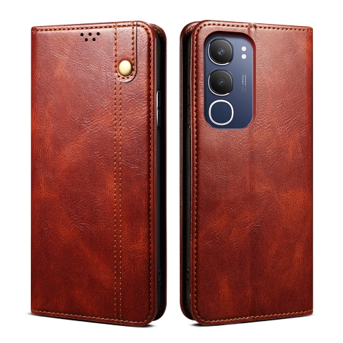 

For vivo Y19s 4G Oil Wax Crazy Horse Texture Leather Phone Case(Brown)