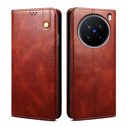 

For vivo X200 Pro Oil Wax Crazy Horse Texture Leather Phone Case(Brown)