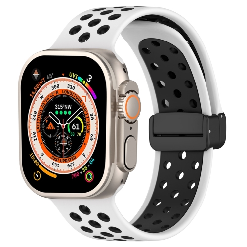 

For Apple Watch Ultra 49mm Magnetic Buckle Silicone Watch Band(White Black)