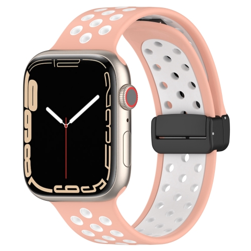 

For Apple Watch 6 40mm Magnetic Buckle Silicone Watch Band(Pink White)