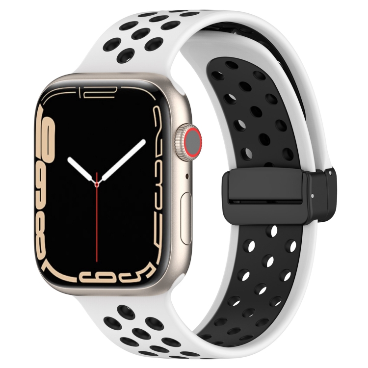 For Apple Watch 44mm Magnetic Buckle Silicone Watch Band(White