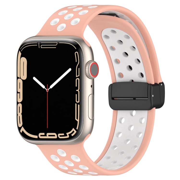 

For Apple Watch 6 44mm Magnetic Buckle Silicone Watch Band(Pink White)
