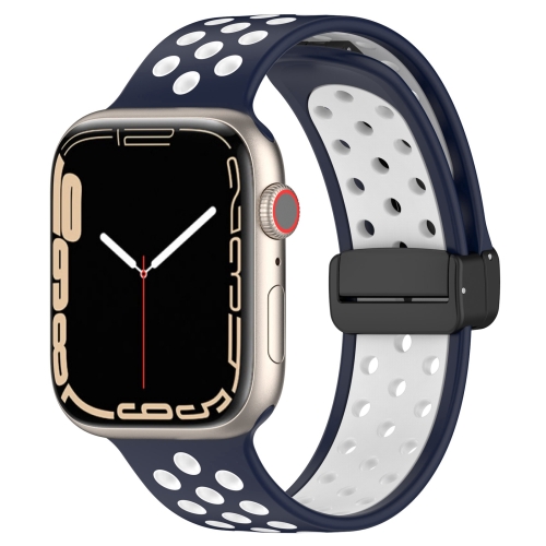 

For Apple Watch 5 40mm Magnetic Buckle Silicone Watch Band(Navy White)