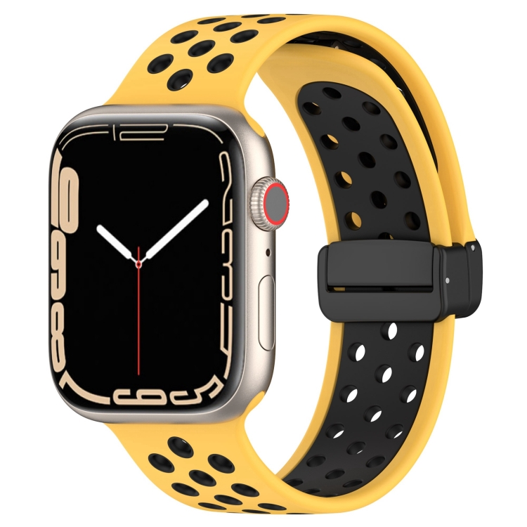 

For Apple Watch 4 40mm Magnetic Buckle Silicone Watch Band(Yellow Black)